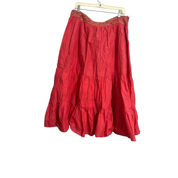 Womens coral tiered  Maxi Skirt With Embellished Waistband By Metro 7 Size 12 10 - Picture 1 of 8
